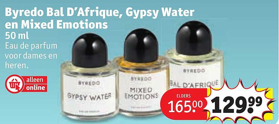 Byredo Bal D'Afrique, Gypsy Water en Mixed Emotions 50 ml Eau de parfum voor dames en heren.