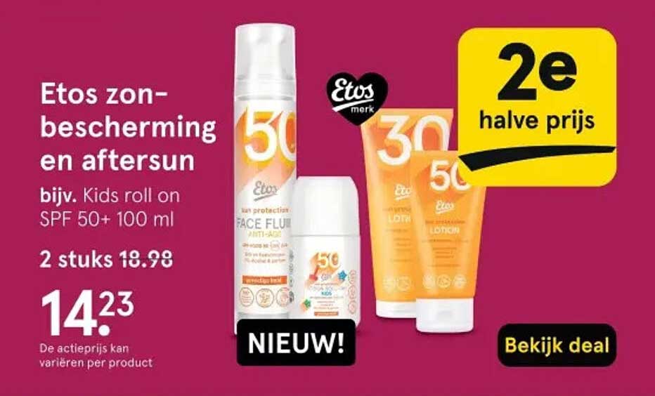 Etos zonbescherming en aftersun, bijv. Kids roll on SPF 50+ 100 ml