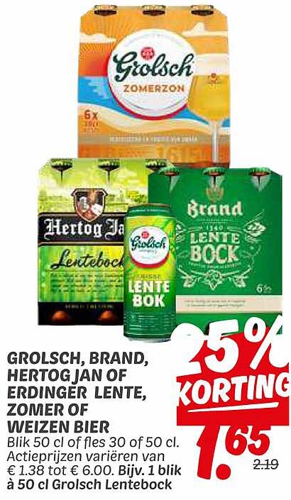 Grolsch, Brand, Hertog Jan of Erdinger Lente, Zomer of Weizen Bier