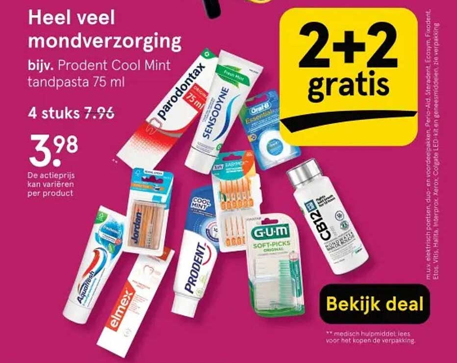 Heel veel mondverzorging bijv. Prodent Cool Mint tandpasta 75 ml