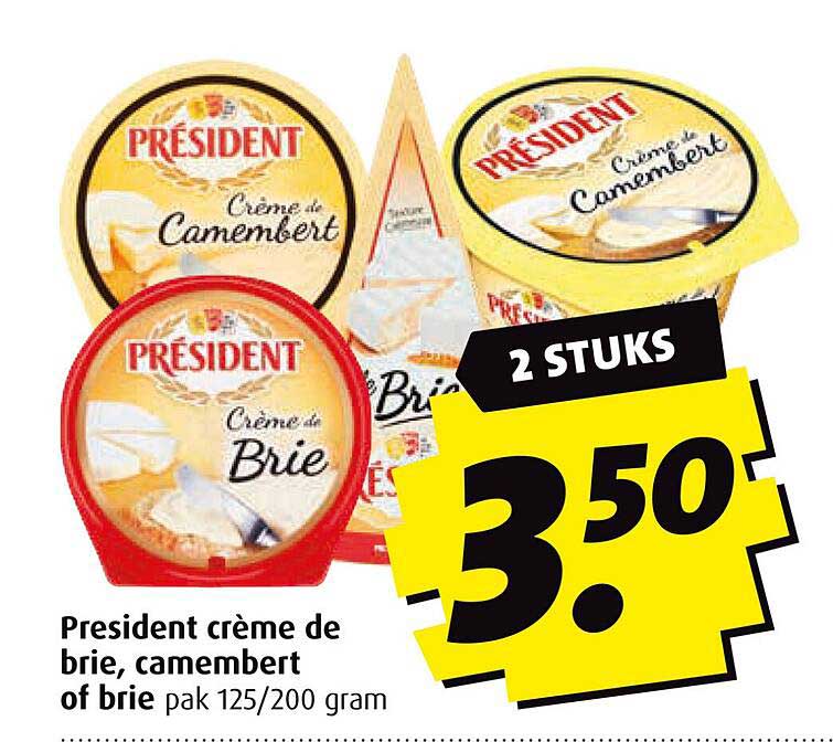 President crème de brie, camembert of brie pak 125/200 gram