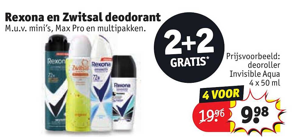 Rexona en Zwitsal deodorant M.u.v. mini's, Max Pro en multipakken.