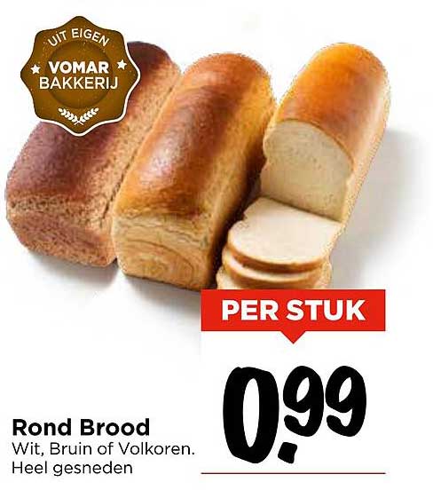 Rond Brood - Wit, Bruin of Volkoren. Heel gesneden