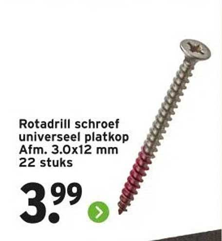 Rotadrill schroef universeel platkop Afm. 3.0x12 mm 22 stuks