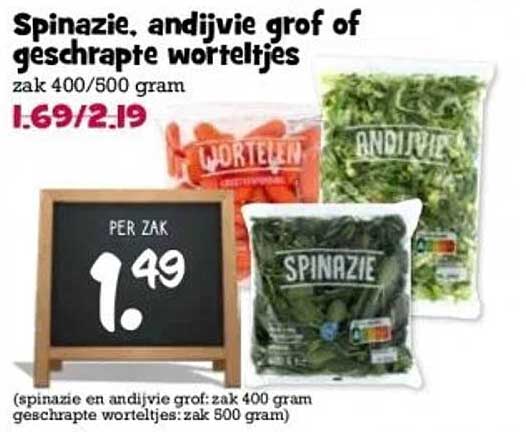 Spinazie, andijvie grof of geschrapte worteltjes