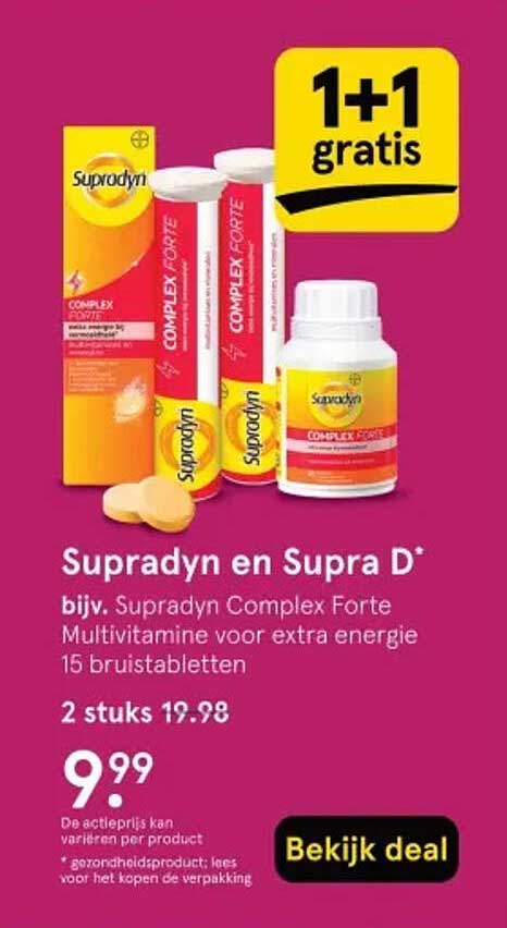 Supradyn en Supra D bijv. Supradyn Complex Forte Multivitamine voor extra energie 15 bruistabletten