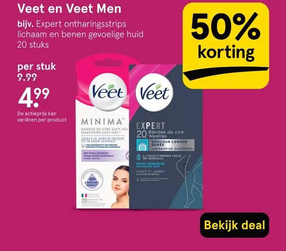Veet en Veet Men - Expert ontharingsstrips lichaam en benen gevoelige huid 20 stuks