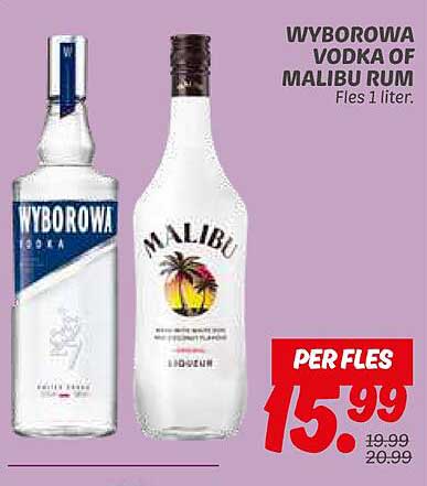 WYBOROWA VODKA OF MALIBU RUM Fles 1 liter