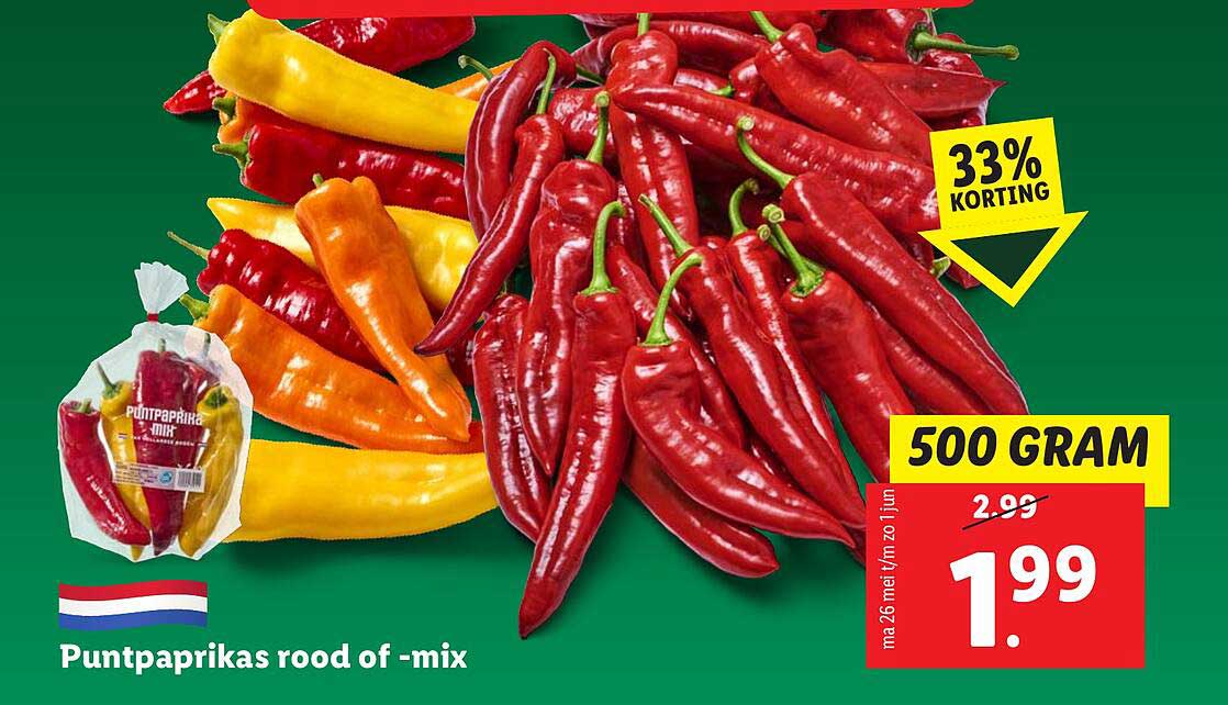 Puntpaprikas rood of -mix