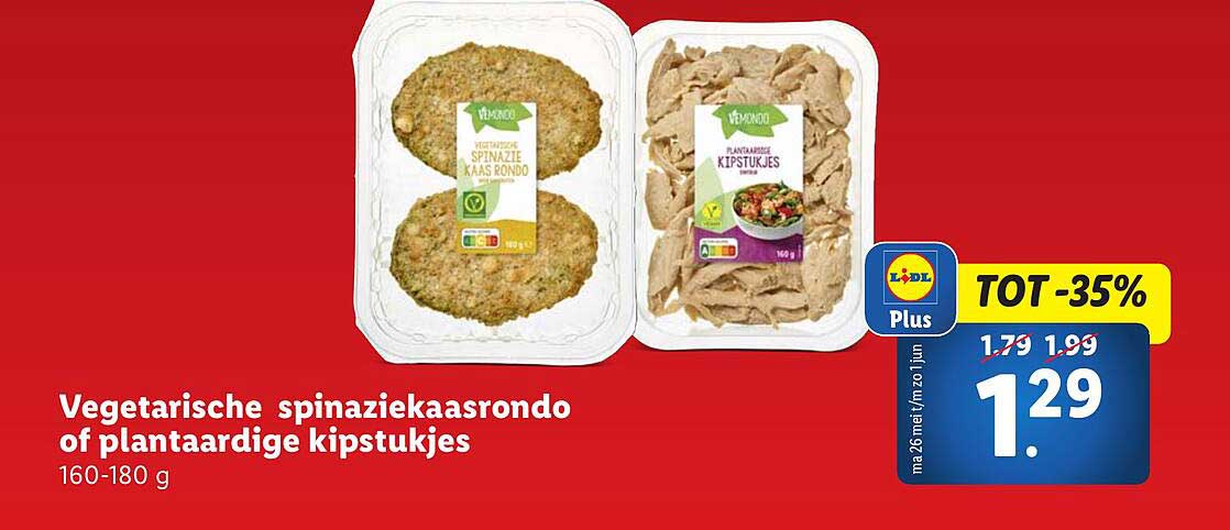 Vegetarische spinaziekaasrondo of plantaardige kipstukjes