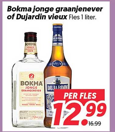Bokma jonge graanjenever of Dujardin vieux Fles 1 liter