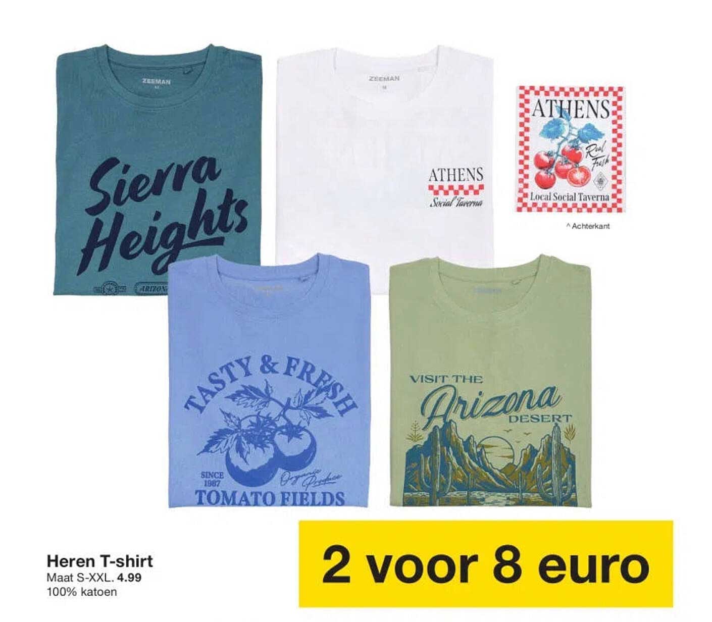 Heren T-shirt 2 voor 8 euro