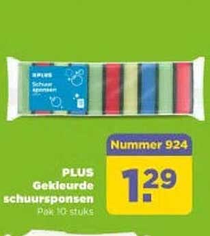 PLUS Gekleurde schuursponzen pak 10 stuks