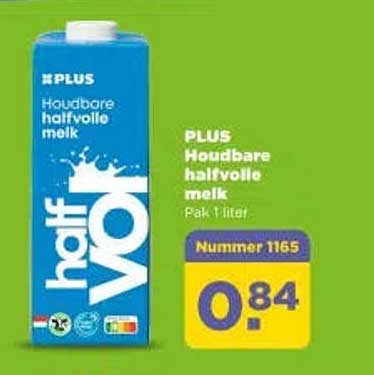 PLUS Houdbare halfvolle melk Pak Tetra 1 liter Nummer 1165