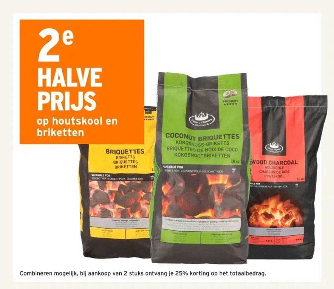 2e HALVE PRIJS op houtskool en briketten