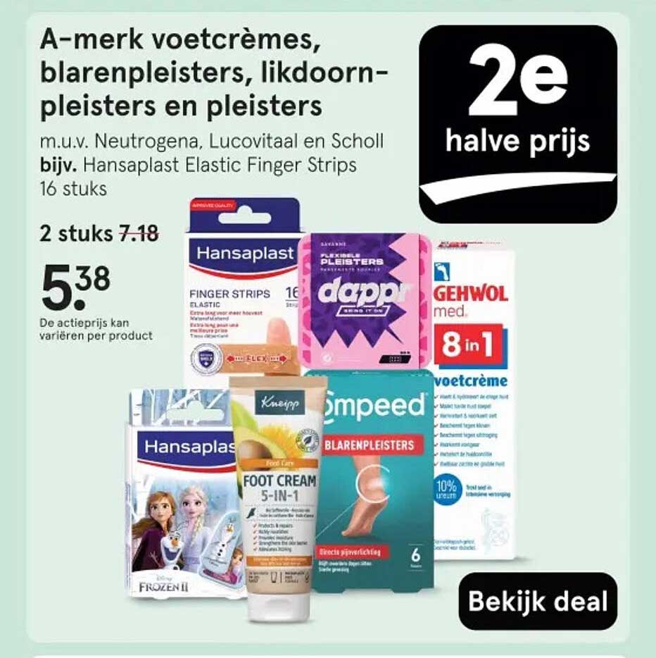 A-merk voetcrèmes, blarenpleisters, likdoornpleisters en pleisters