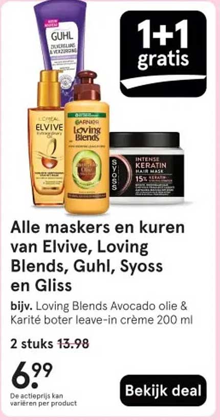 Alle maskers en kuren van Elvive, Loving Blends, Guhl, Syoss en Gliss