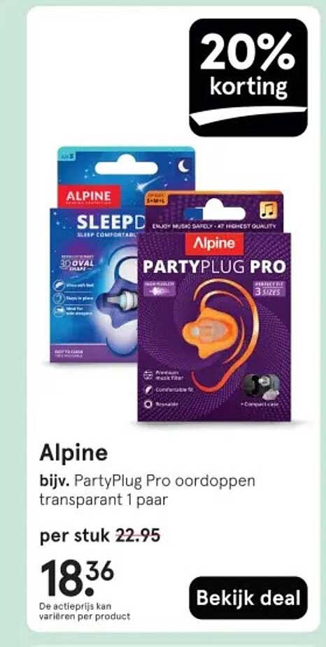 Alpine bijv. PartyPlug Pro oordoppen transparant 1 paar