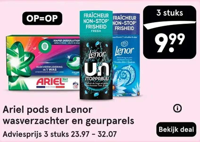 Ariel pods en Lenor wasverzachter en geurparels