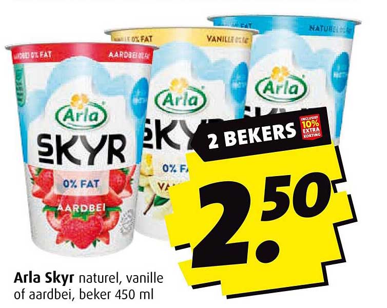Arla Skyr natuur, vanille of aardbei, beker 450 ml
