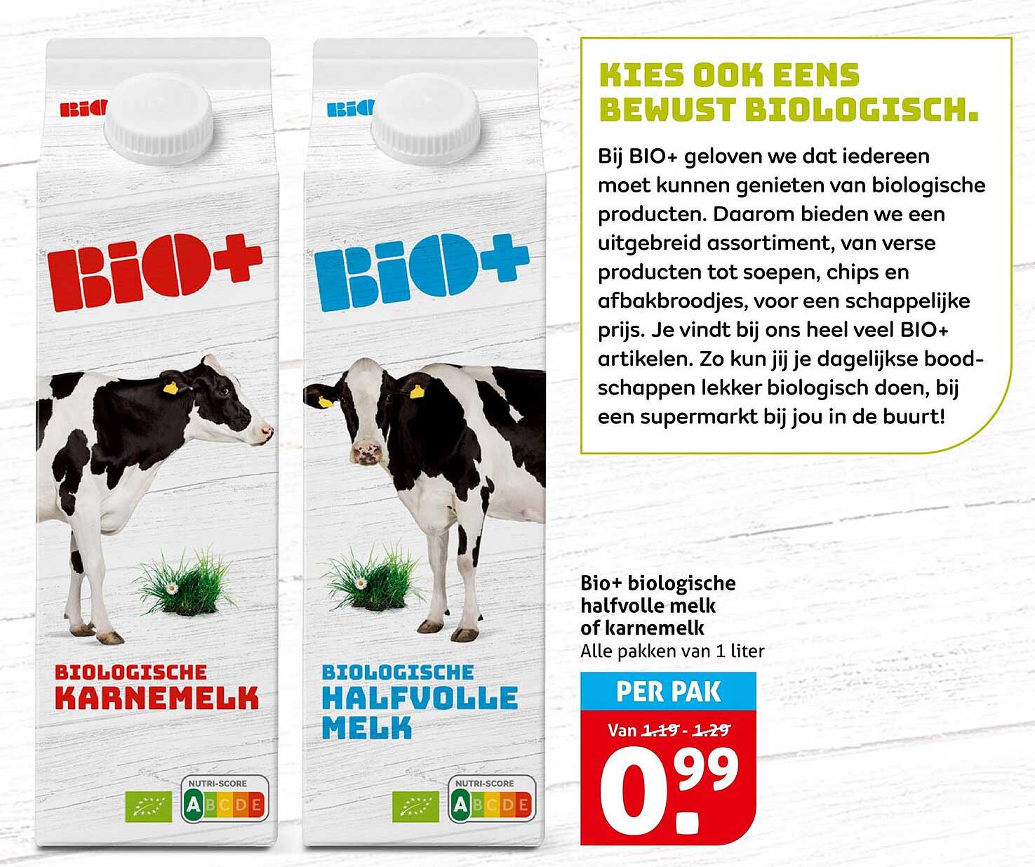 Bio+ biologische halfvolle melk of karnemelk