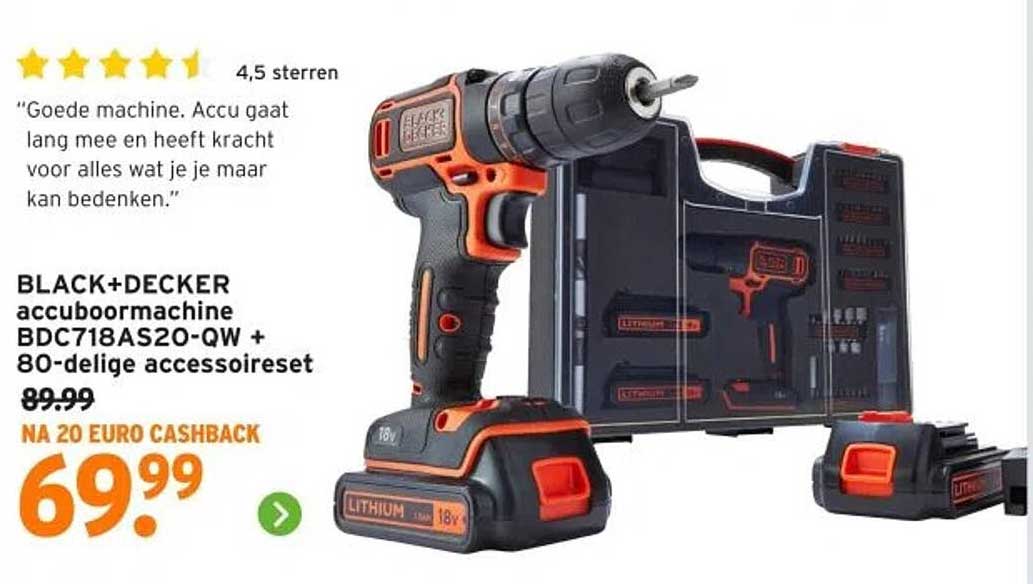 BLACK+DECKER accuboormachine BDC718AS20-QW + 80-delige accessoireset