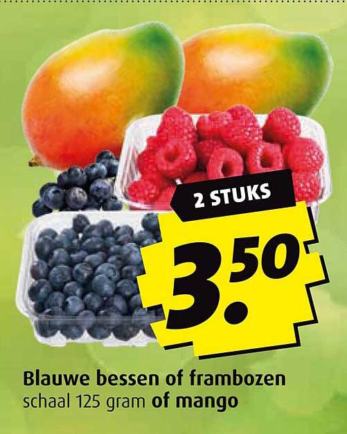 Blauwe bessen of frambozen schaal 125 gram of mango
