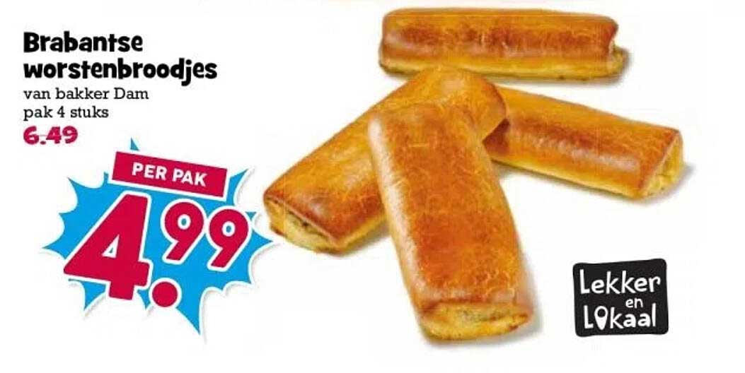 Brabantse worstenbroodjes van bakker Dam pak 4 stuks