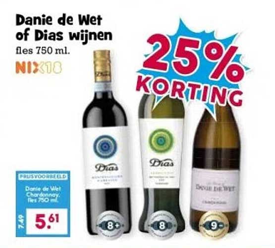 Danie de Wet of Dias wijnen fles 750 ml.