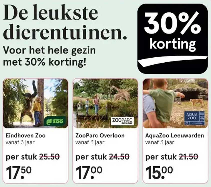 De leukste dierentuinen. Voor het hele gezin met 30% korting!