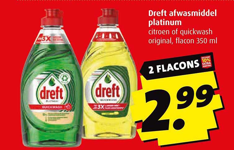 Dreft afwasmiddel platinum citroen of quickwash original, flacon 350 ml