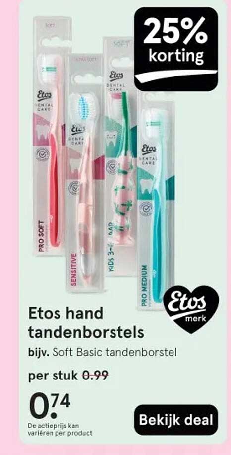 Etos hand tandenborstels bijv. Soft Basic tandenborstel