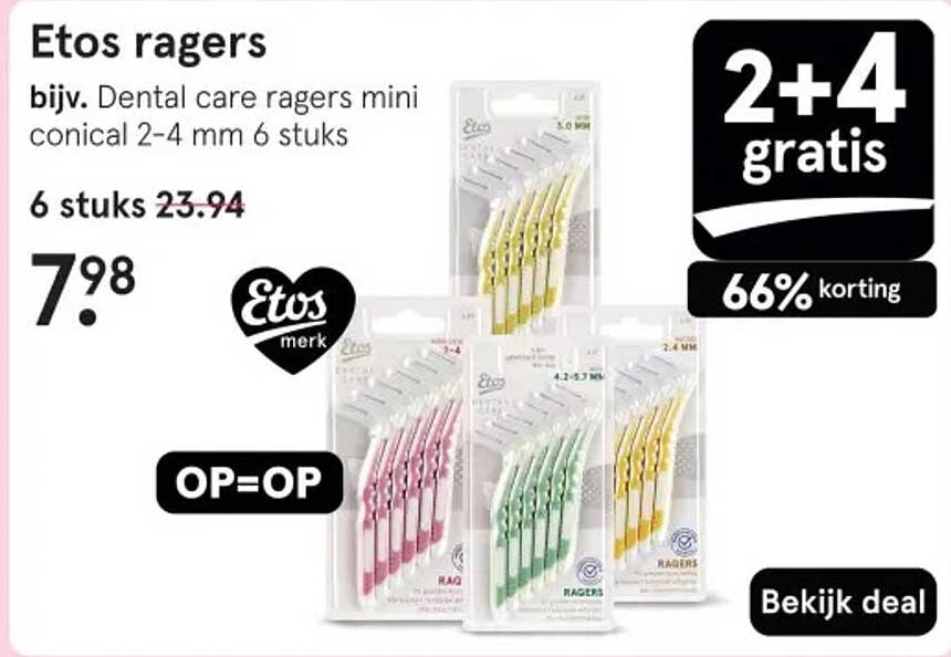 Etos ragers bijv. Dental care ragers mini conical 2-4 mm 6 stuks