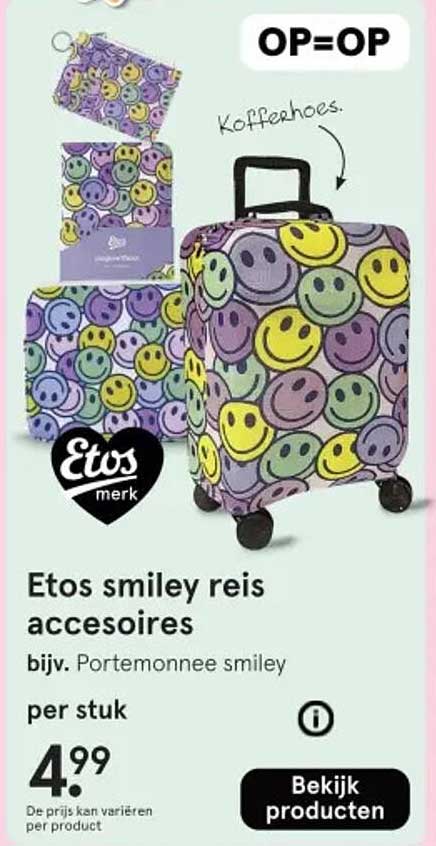 Etos smiley reis accessoires bijv. Portemonnee smiley
