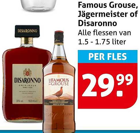 Famous Grouse, Jägermeister of Disaronno - Alle flessen van 1.5 - 1.75 liter