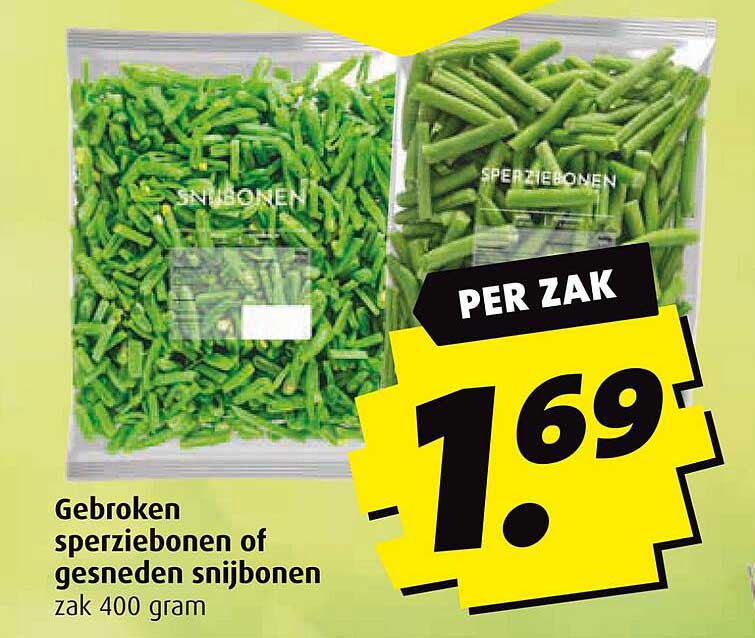 Gebroken sperziebonen of gesneden snijbonen zak 400 gram