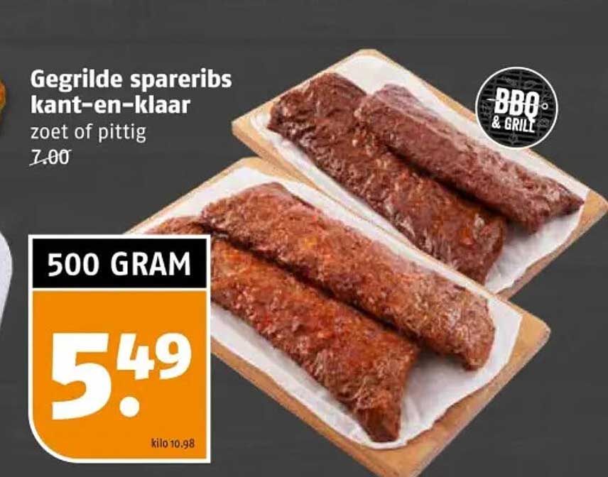 Gegrilde spareribs kant-en-klaar zoet of pittig