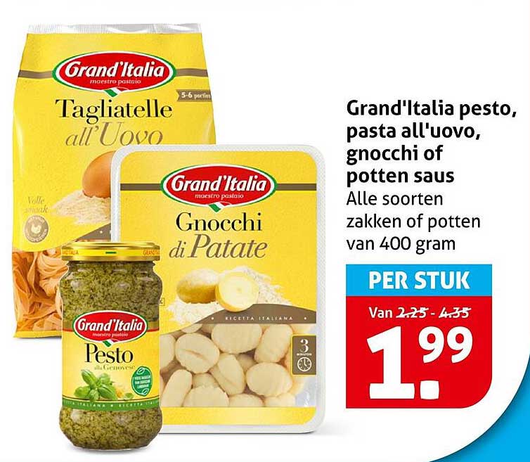 Grand'Italia pesto, pasta all'uovo, gnocchi of potten saus