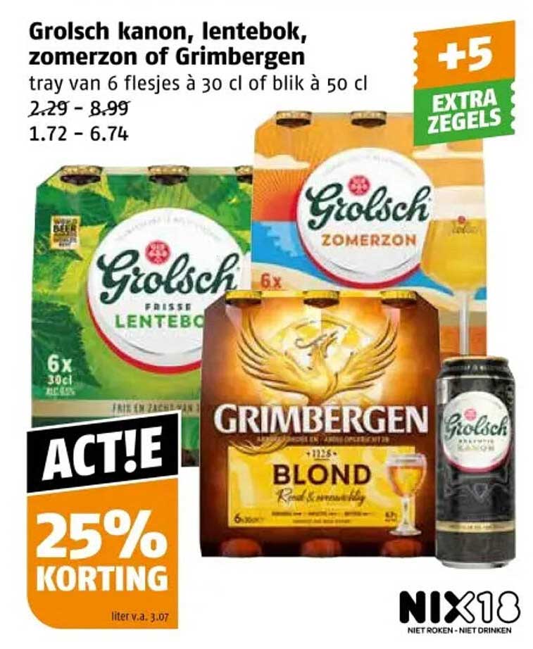 Grolsch kanon, lentebok, zomerzon of Grimbergen