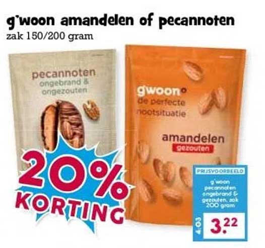 g'woon amandelen of pecannoten zak 150/200 gram