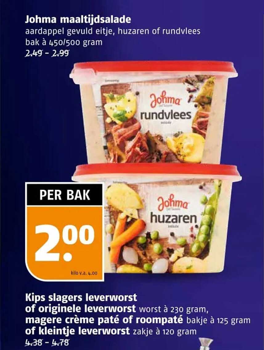 Johma maaltijdsalade aardappel gevuld eitje, huzaren of rundvlees bak à 450/500 gram