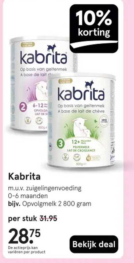Kabrita Opvolgmelk 2 800 gram en 3 800 gram