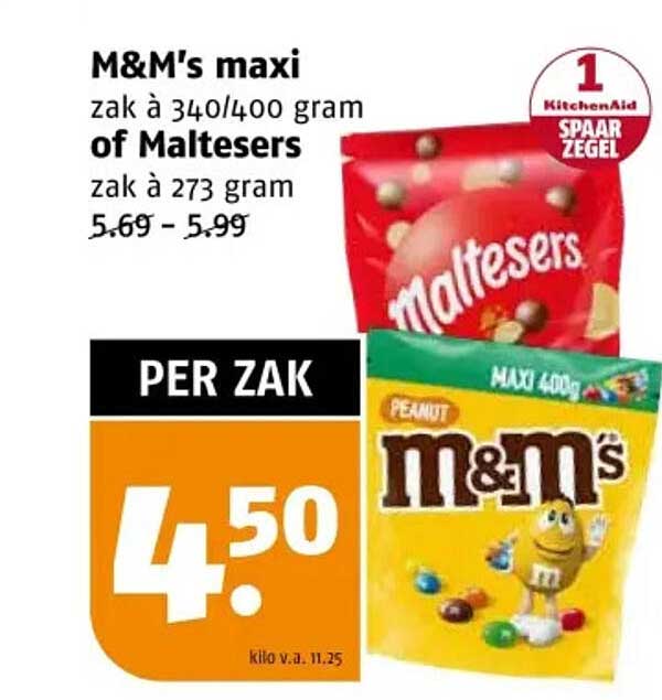 M&M's maxi zak à 340/400 gram of Maltesers zak à 273 gram