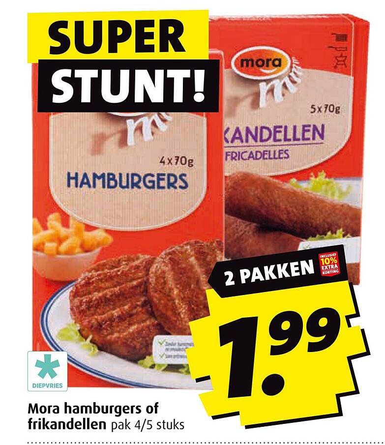 Mora hamburgers of frikandellen pak 4/5 stuks