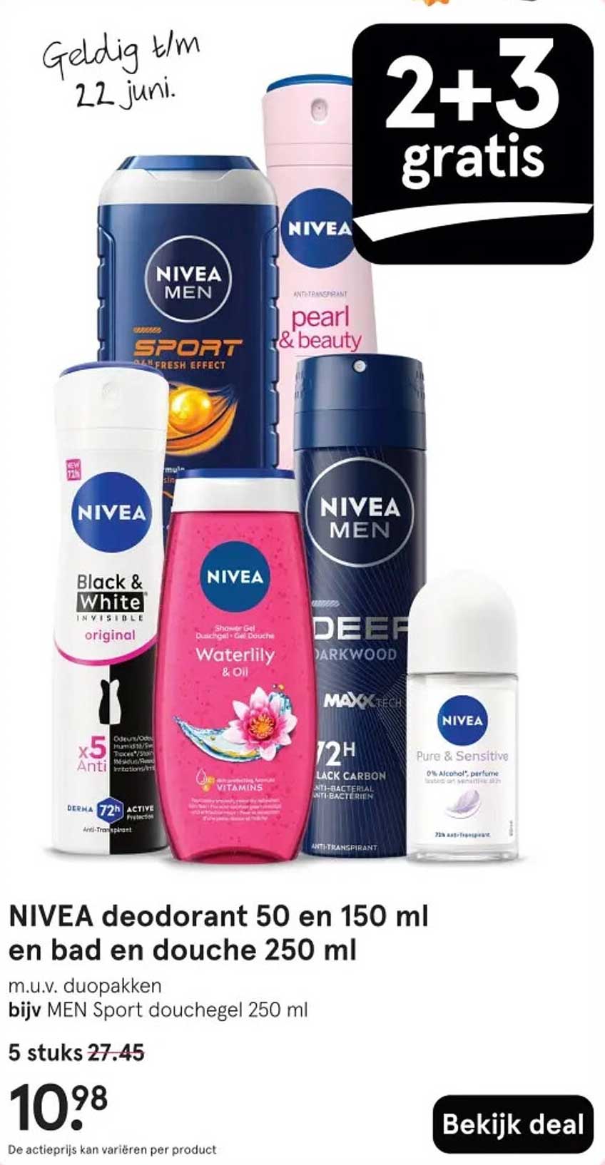 NIVEA deodorant 50 en 150 ml en bad en douche 250 ml