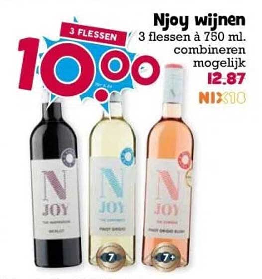 Njoy wijnen: 3 flessen à 750 ml voor slechts 10,00