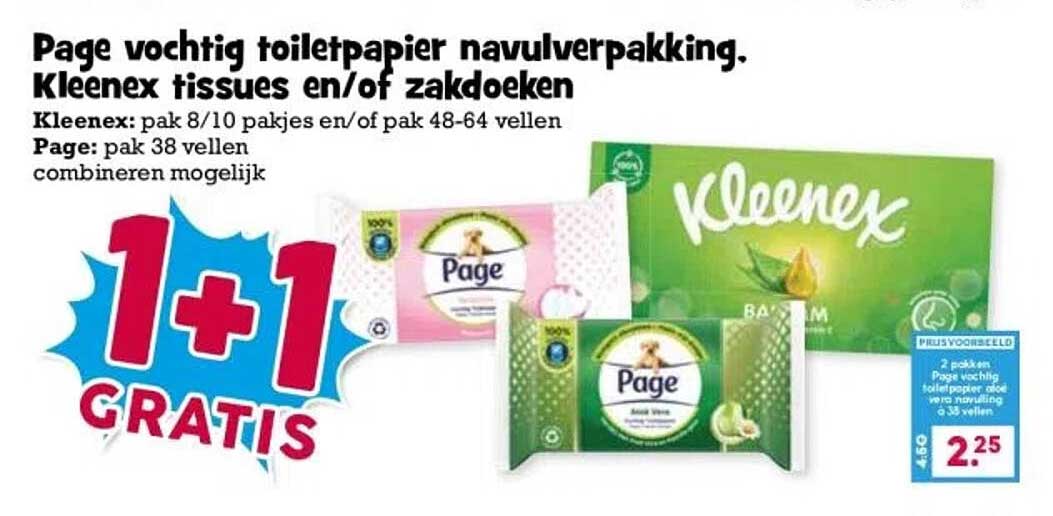 Page vochtig toiletpapier navulverpakking. Kleenex tissues en/of zakdoeken