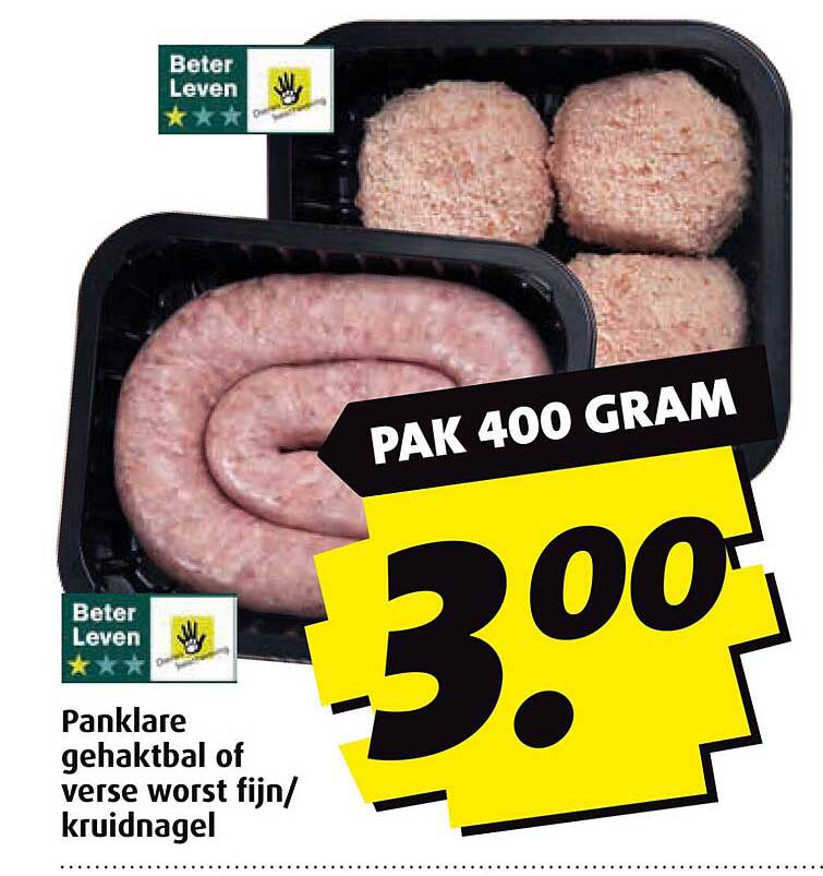 Panklare gehaktbal of verse worst fijn/kruidnagel