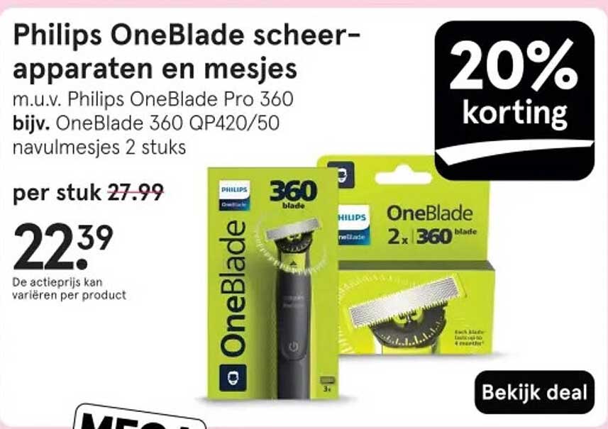 Philips OneBlade scheerapparaten en mesjes m.u.v. Philips OneBlade Pro 360 bijv. OneBlade 360 QP420/50 navulmesjes 2 stuks