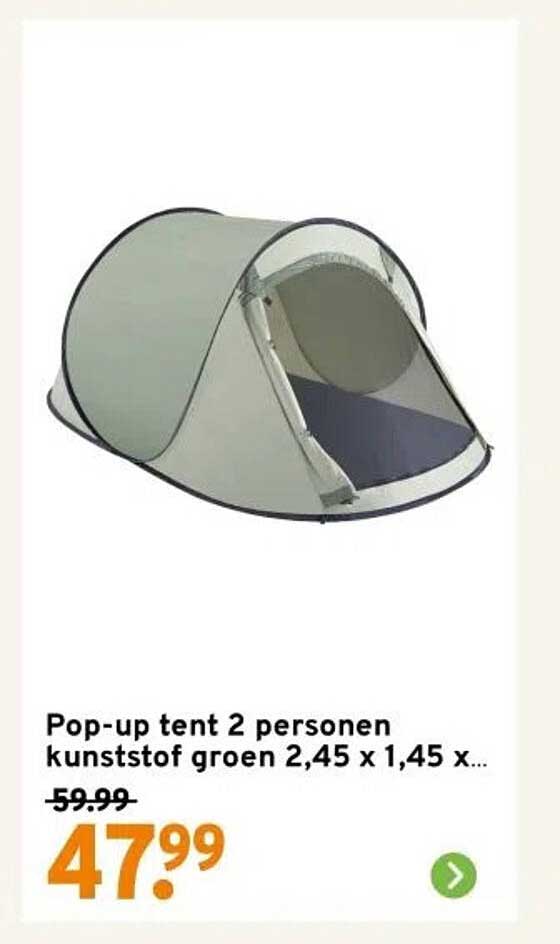 Pop-up tent 2 personen kunststof groen 2,45 x 1,45 x ...